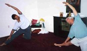 360 Yoga Albuquerque by Rev. Dr. Nancy from her personal collection (Jon & Bernie in Parighasana: Gate Lock Pose)